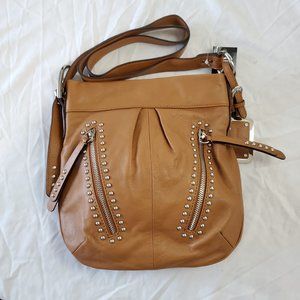 B Makowsky Tan Studded Leather Handbag